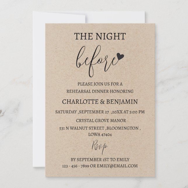 Invitación Rústico La Noche Antes Del Ensayo Del Boda (Anverso)