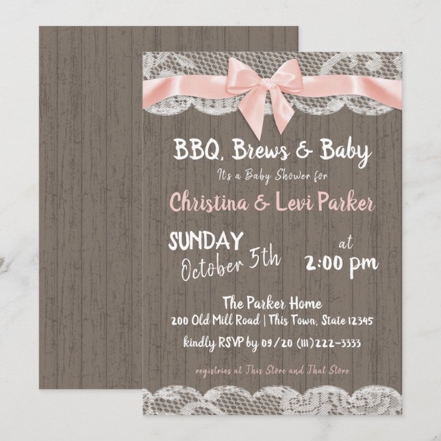 Invitación Rústico Lace and Wood Baby Shower (Anverso / Reverso)