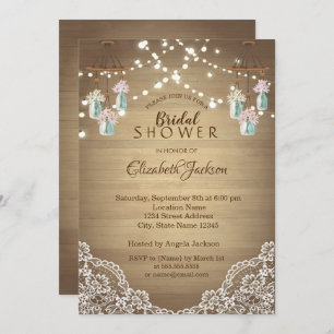 Invitación Rústico Lace, Floral Mason Jar, String Lights