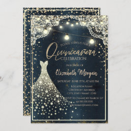 Invitación Rústico Lace, Luces, Diamantes Vestidos Azul Quinc