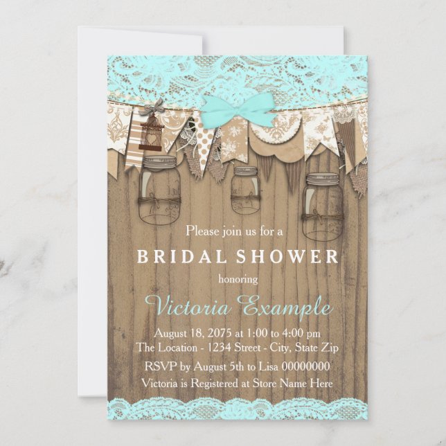 Invitación Rústico Lace Mason Jar Bridal Shower (Anverso)