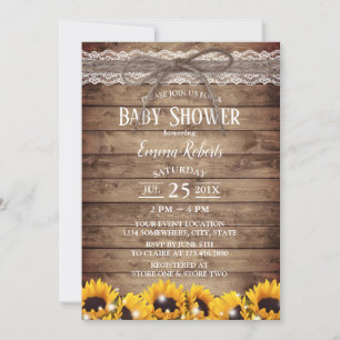 Invitación Rústico Lace & Twine Sunflower Floral Baby Shower