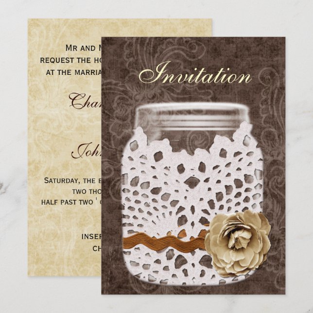 Invitación Rústico Lace Wraped Mason Jar Boda (Anverso / Reverso)