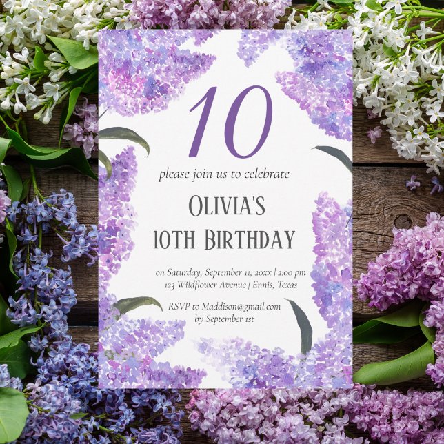 Invitación Rústico Lilac 10 Aniversario de la Flor Silvestre (Subido por el creador)