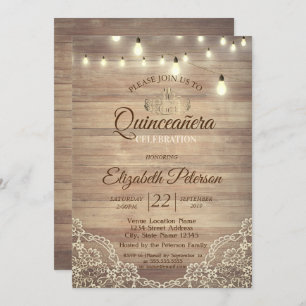 Invitación Rústico, luces, Tiara, Fiesta Quinceañera