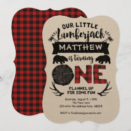 Invitación Rústico, Lumberjack, Woodland, Niño, Primer Cumple