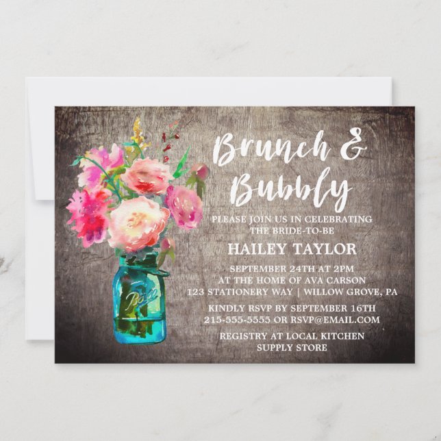 Invitación Rústico macarrón con brunch de flores y burbujeant (Anverso)