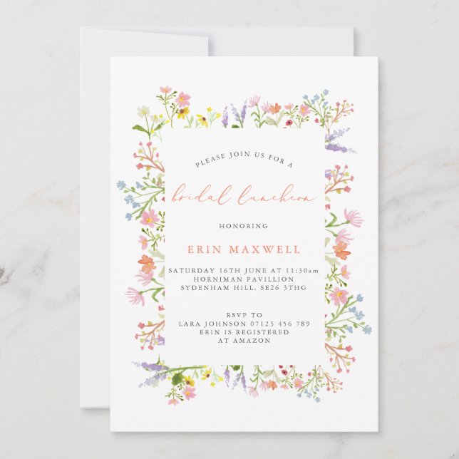 Invitación Rústico marco de flores silvestres almuerzo de nov (Anverso)