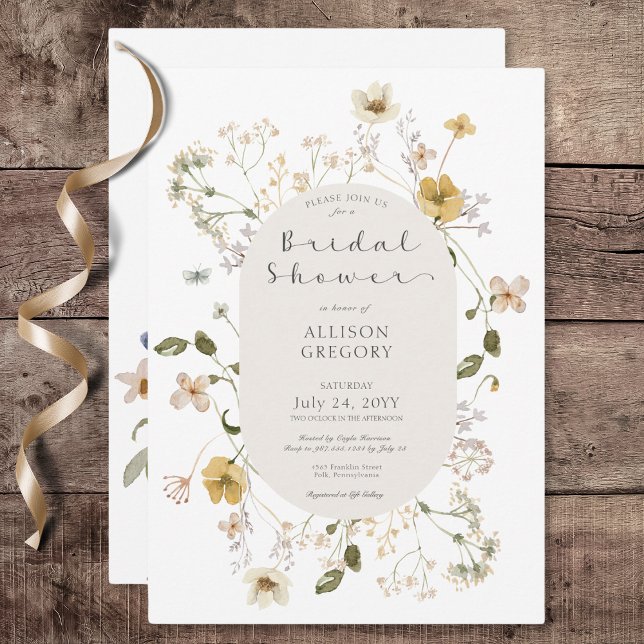 Invitación Rústico marco de flores silvestres ducha de novia  (Rustic Wildflower Frame White Bridal Shower Invitation)