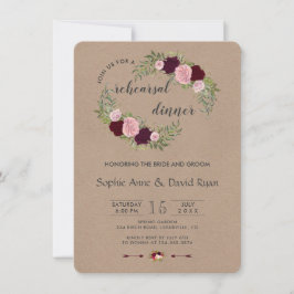 Invitación Rústico Marsala de ensayo de papel de artesanía fl