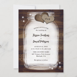 Invitación Rústico Mason Jar Burlap Hearts Barn Wood Boda
