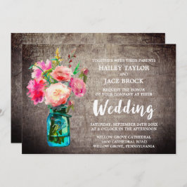 Invitación Rústico Mason Jar con Boda de flores para Bouquet