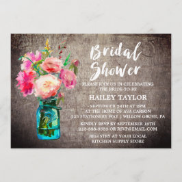 Invitación Rústico Mason Jar con ducha de novia con flores
