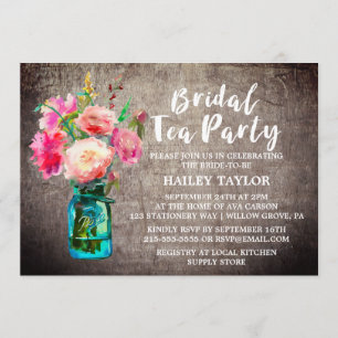 Invitación Rústico Mason Jar con flores Fiesta de té de novia