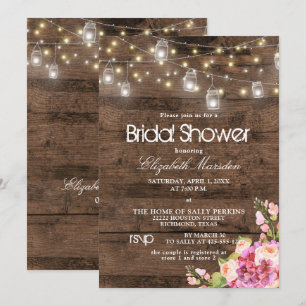Invitación Rústico Mason Jar enciende ducha de novia floral e