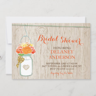 Invitación Rústico Mason Jar Fall Purpurina Bridal