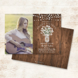 Invitación Rústico Mason Jar ilumina dulce foto de 16 cumplea