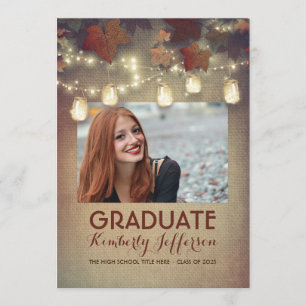 Invitación Rústico Mason Jar Lights Fall Photo Graduation