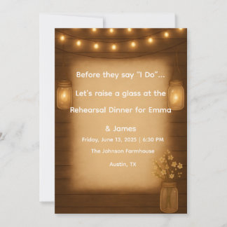 Invitación Rústico Mason Jar & String Lights Ensayo Cena