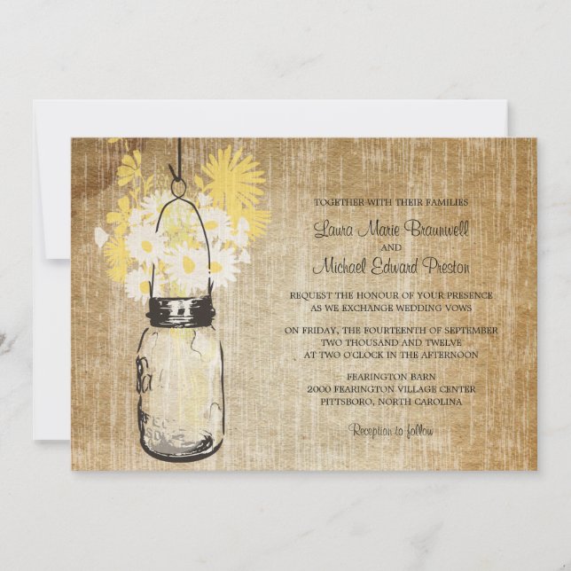Invitación Rústico Mason Jar y Boda de Flores Silvestres (Anverso)