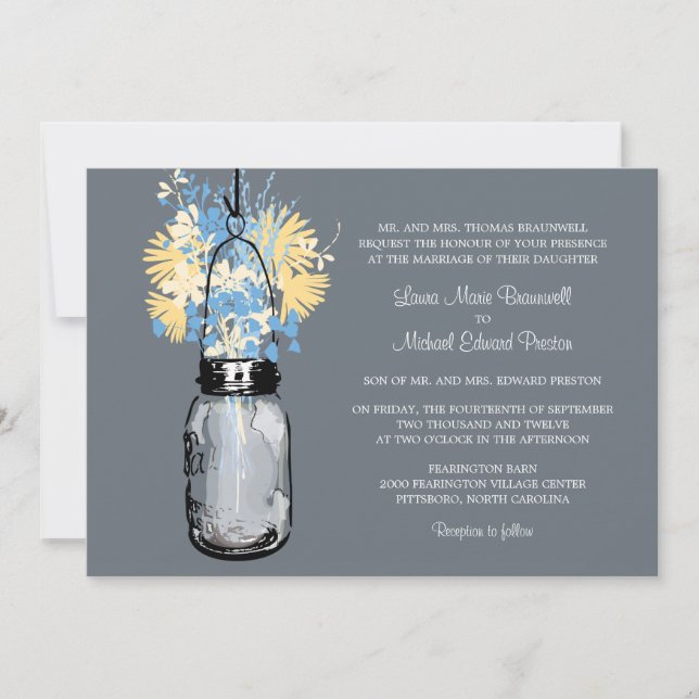 Invitación Rústico Mason Jar y Boda de Flores Silvestres (Anverso)