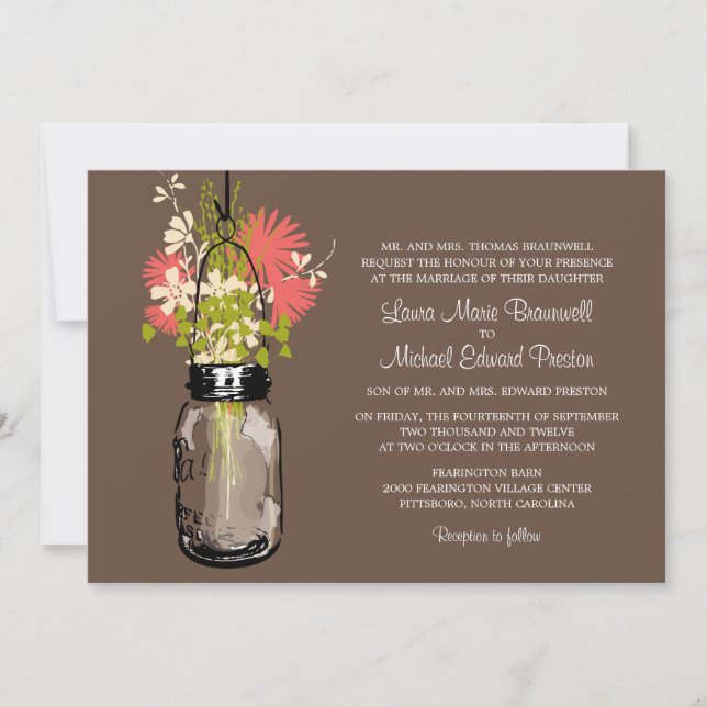 Invitación Rústico Mason Jar y Boda de Flores Silvestres (Anverso)