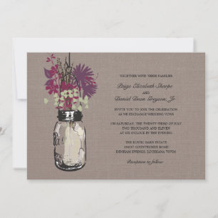 Invitación Rústico Mason Jar y Boda de Flores Silvestres