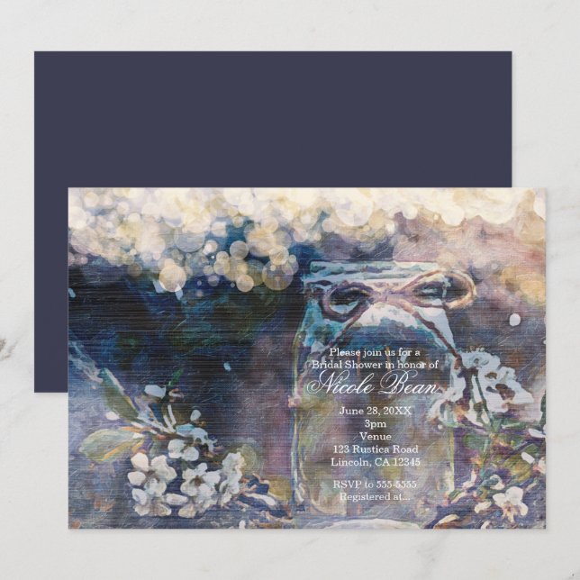 Invitación Rústico Mason Jar y Boda floral (Anverso / Reverso)