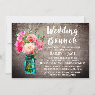 Invitación Rústico Mason Jar y Flower Bouquet Boda Brunch