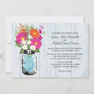 Invitación Rústico Mason Jar y Gerbera Daisies Boda