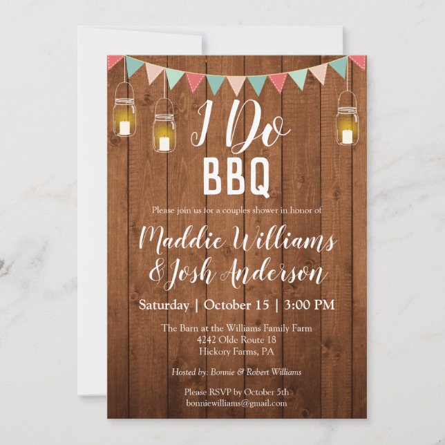 Invitación Rústico Mason Jars Lights I Do BBQ Couples Shower (Anverso)