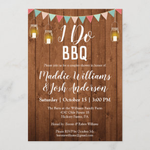 Invitación Rústico Mason Jars Lights I Do BBQ Couples Shower