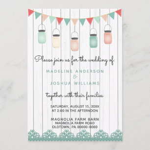 Invitación Rústico mason Jars String ilumina a Boda de madera