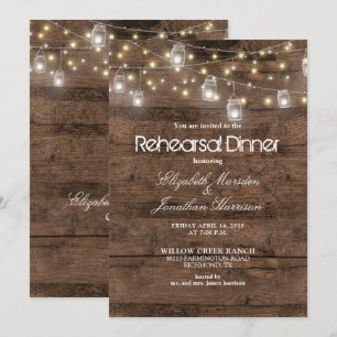 Invitación Rústico Mason Jars String Lights Ensayo Cena