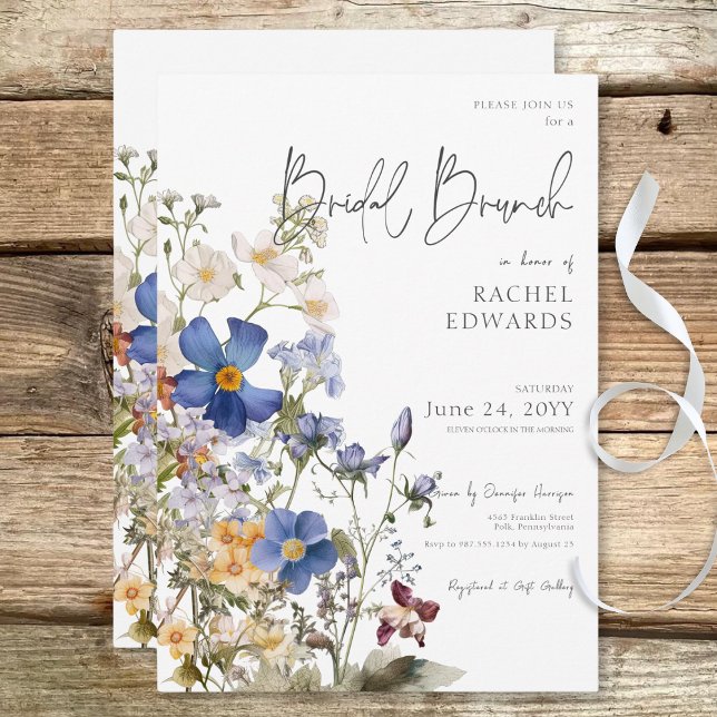 Invitación Rústico Meadow Flores silvestres acuarela Brunch n (Rustic Meadow Wildflowers Watercolor Bridal Brunch Invitation)
