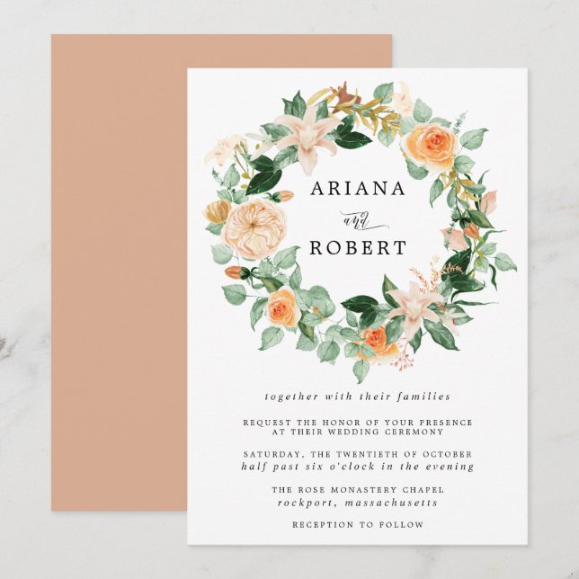 Invitación Rústico moderno Boda de flores de otoño (Anverso / Reverso)