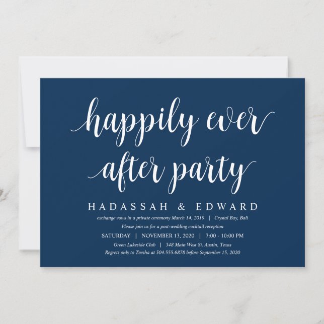 Invitación Rústico Moderno Lindo Azul Marino, Huida de Boda (Anverso)