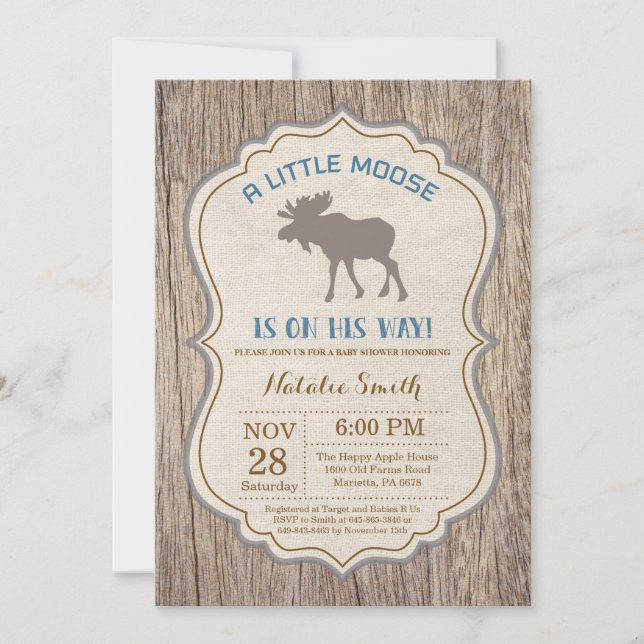 Invitación Rústico Moose Baby Shower Invitation Boy (Anverso)