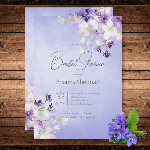 Invitación Rústico Morado Acuarela Floral Bridal Shower