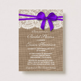 Invitación Rústico Morado, Burlap & Lace Bridal Shower