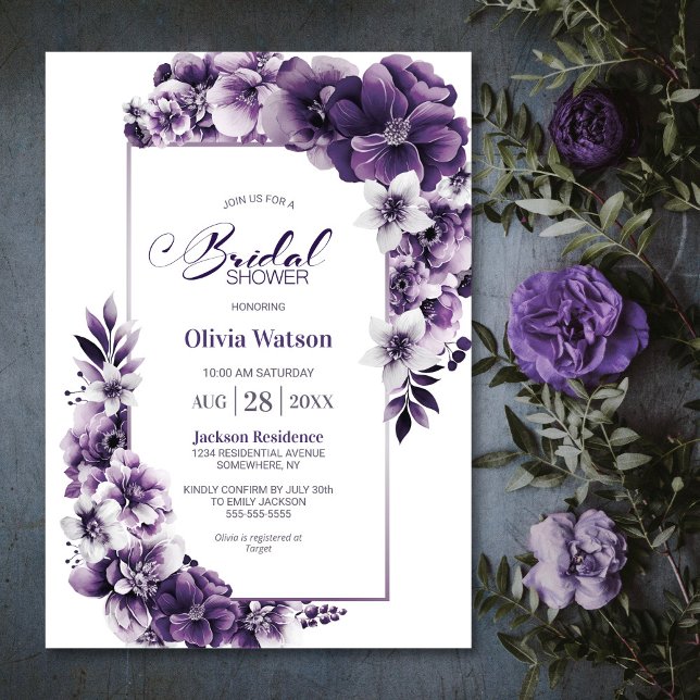 Invitación Rústico Morado Floral Bridal Shower (Subido por el creador)