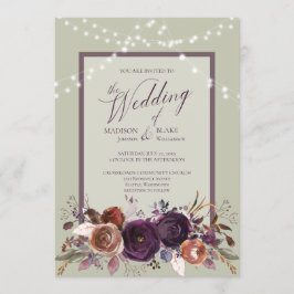 Invitación Rústico morado Floral String Light Boda Verde