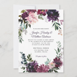Invitación Rústico morado rosa malva rojo Boda de guirnaldas 