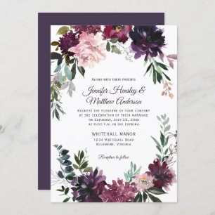 Invitación Rústico morado rosa malva rojo Boda de guirnaldas 