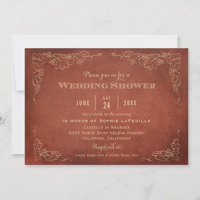 Invitación Rústico Naranja de roya Rojo Vineyard Wedder (Anverso)