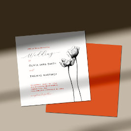 Invitación Rústico Naranja Rojo de Flor Silvestre Elegante Bo