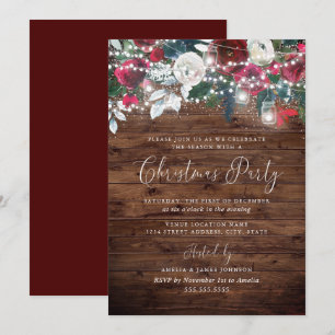 Invitación Rústico Navidades del Jardín de la Luz Rojo de Bor