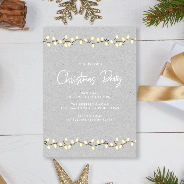Invitación Rústico Navidades elegantes iluminan a Fiesta (Personalized Rustic Modern Elegant Christmas Lights Party Invitation Template)