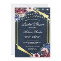 Rústico Navy Blue Wood String Light Bridal Shower