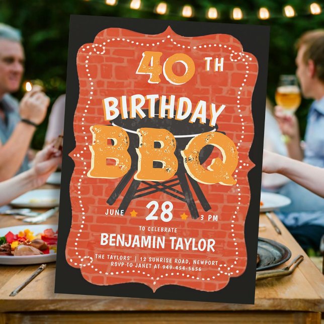 Invitación Rústico negro del partido de cumpleaños BBQ en el  (mens birthday party invitations backyard bbq barbeque rustic vintage country milestone personalized )